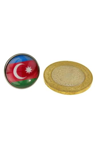Azerbaycan (Azerbaijan) Bayrak Rozeti - Paslanmaz Çelik Yuvarlak Yaka Rozeti