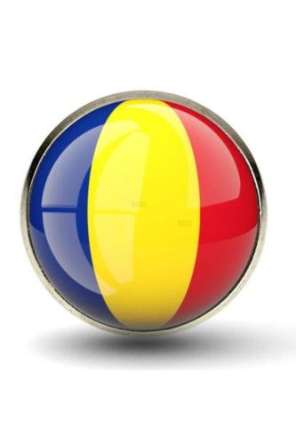Romanya (Romania) Bayrak Rozeti - Paslanmaz Çelik Yuvarlak Yaka Rozeti
