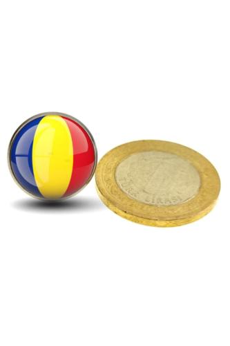 Romanya (Romania) Bayrak Rozeti - Paslanmaz Çelik Yuvarlak Yaka Rozeti