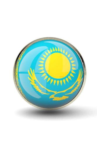 Kazakistan (Kazakhstan) Bayrak Rozeti - Paslanmaz Çelik Yuvarlak Yaka Rozeti