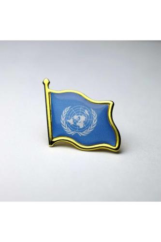 Birleşmiş Milletler (United Nations) Bayrak Rozeti - Altın Renk Metal Dalgalı Yaka Rozeti