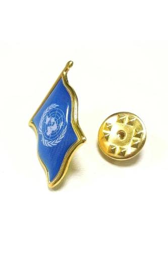 Birleşmiş Milletler (United Nations) Bayrak Rozeti - Altın Renk Metal Dalgalı Yaka Rozeti