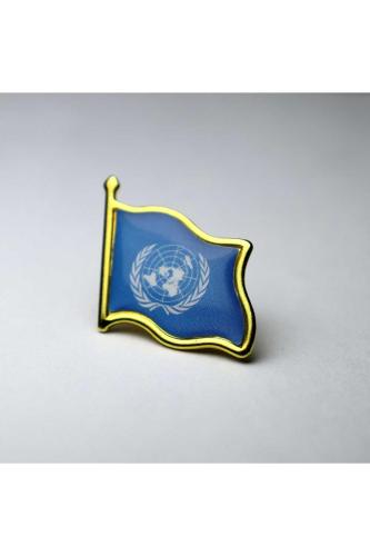 Birleşmiş Milletler (United Nations) Bayrak Rozeti - Altın Renk Metal Dalgalı Yaka Rozeti