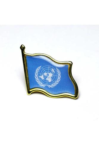 Birleşmiş Milletler (United Nations) Bayrak Rozeti - Altın Renk Metal Dalgalı Yaka Rozeti