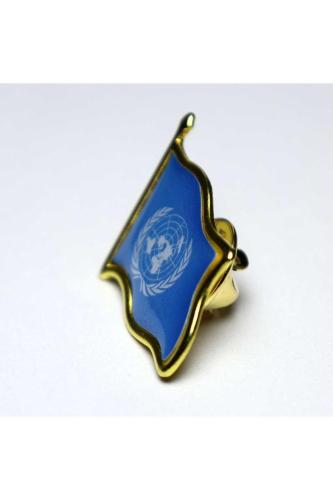 Birleşmiş Milletler (United Nations) Bayrak Rozeti - Altın Renk Metal Dalgalı Yaka Rozeti