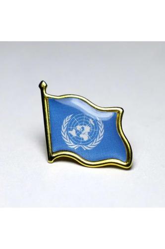 Birleşmiş Milletler (United Nations) Bayrak Rozeti - Altın Renk Metal Dalgalı Yaka Rozeti