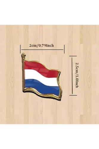 Hollanda (Netherlands) Bayrak Rozeti - Altın Renk Metal Şekilli Yaka Rozeti