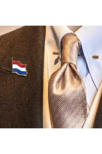 Hollanda (Netherlands) Bayrak Rozeti - Altın Renk Metal Şekilli Yaka Rozeti