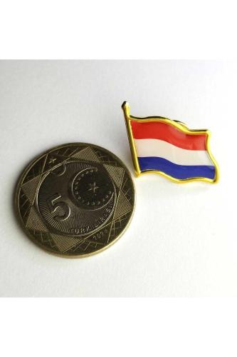Hollanda (Netherlands) Bayrak Rozeti - Altın Renk Metal Şekilli Yaka Rozeti