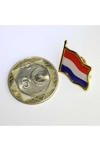 Hollanda (Netherlands) Bayrak Rozeti - Altın Renk Metal Şekilli Yaka Rozeti