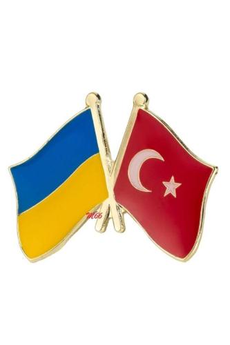 Türkiye (Turkey) - Ukrayna (Ukraine) Dostluk Bayrak Rozeti - İkili Metal Yaka Rozeti