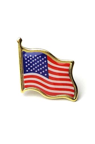 Amerika Birleşik Devletleri (United States) Bayrak Rozeti - Altın Renk Metal Şekilli Yaka Rozeti