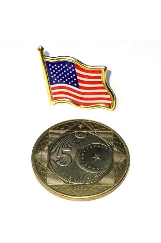 Amerika Birleşik Devletleri (United States) Bayrak Rozeti - Altın Renk Metal Şekilli Yaka Rozeti
