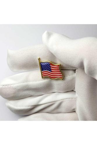 Amerika Birleşik Devletleri (United States) Bayrak Rozeti - Altın Renk Metal Şekilli Yaka Rozeti