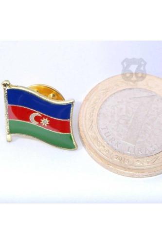 Azerbaycan (Azerbaijan) Bayrak Rozeti - Altın Kaplama Ufak Yaka Rozeti