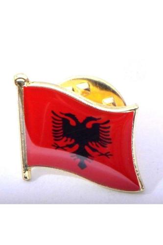 Arnavutluk (Albania) Bayrak Rozeti - Altın Kaplama Ufak Yaka Rozeti
