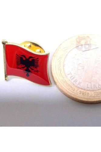 Arnavutluk (Albania) Bayrak Rozeti - Altın Kaplama Ufak Yaka Rozeti