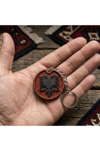 Çift Başlı Kartal Ahşap Anahtarlık 3D Kabartmalı El Yapımı Premium Aksesuar 4.5 cm