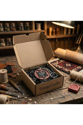 Çift Başlı Kartal Ahşap Anahtarlık 3D Kabartmalı El Yapımı Premium Aksesuar 4.5 cm