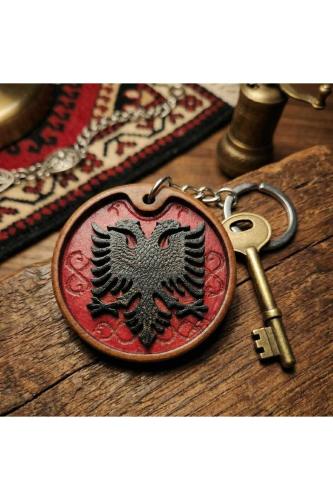 Çift Başlı Kartal Ahşap Anahtarlık 3D Kabartmalı El Yapımı Premium Aksesuar 4.5 cm