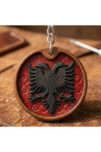 Çift Başlı Kartal Ahşap Anahtarlık 3D Kabartmalı El Yapımı Premium Aksesuar 4.5 cm