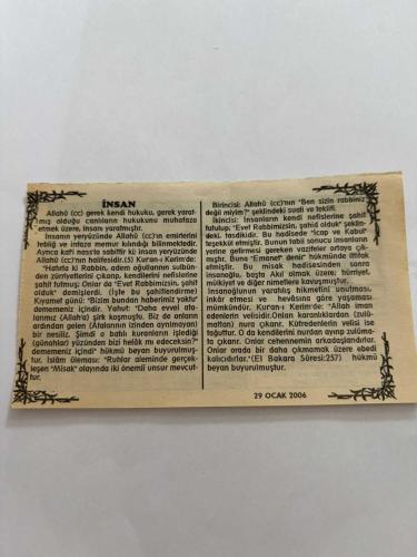 29 Ocak 2006-Orijinal Takvim Yaprağı-Doğum Günü-Söz,Nişan,Nikâh,Düğün ve Önemli Günler Hediyesi-Bizim Anadolu Takvimleri-Ayet,Hadis (Hadis,i Şerif)-İlk Türkçe Ezan Fatih Camii'nde okutturuldu(1932)-Yunus Beyza-İnsan