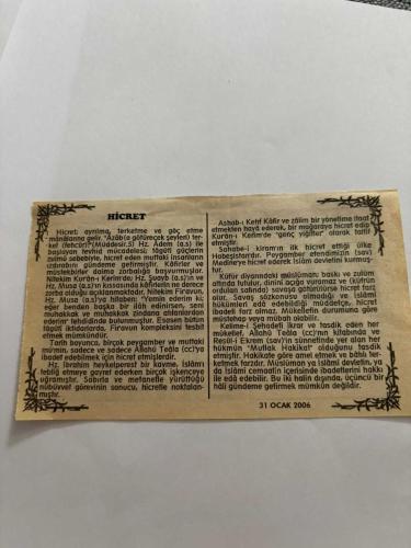 31 Ocak 2006-Orijinal Takvim Yaprağı-Doğum Günü-Söz,Nişan,Nikâh,Düğün ve Önemli Günler Hediyesi-Bizim Anadolu Takvimleri-Ayet,Hadis (Hz.Ali(r.a.))-Osmanlı'da ilk matbaa kuruldu(1729)-HİCRİ YILBAŞI-Abdulmelik,Cemile-Hicret