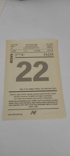 22 Kasım 2015-Orijinal Takvim Yaprağı-Doğum Günü-Söz,Nişan,Nikâh,Düğün ve Önemli Günler Hediyesi-Nesin Vakfı Takvimi-Mustafa Uykusuz Markopaşa'da çıkan 