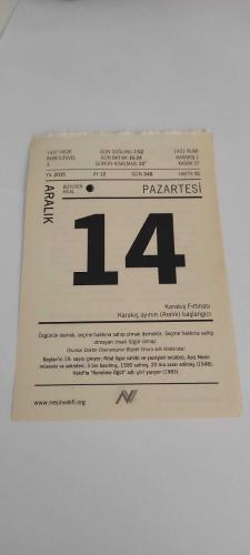 14 Aralık 2015-Orijinal Takvim Yaprağı-Doğum Günü-Söz,Nişan,Nikâh,Düğün ve Önemli Günler Hediyesi-Nesin Vakfı Takvimi-Baştan'ın 19. sayısı çıkıyor, Rıfat ligaz sahibi ve yazıişleri müdürü, Aziz Nesin müessisi ve sekreteri: 3 bin basılmış, 1500 satmış, 20 lira zarar edilmiş (1948). Vakıfta 