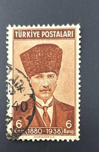Türk Pulu - Turkish Stamp - Postadan Geçmiş Pul Filateli - 1940 DAMGALI - ATATÜRK TEMALI PUL, 6 KURUŞ- Türkiye Cumhuriyeti - NOSTALJİK DOĞUM GÜNÜ HEDİYESİ