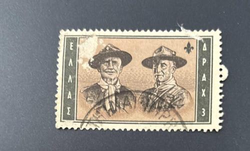 Yunanistan Pulu - Greek Stamp - Postadan Geçmiş Pul Filateli - Damgalı - İzci  A. Lefkaditis ve Lord Baden-Powell Temalı Pul , 3 PARA - YABANCI PULLAR - NOSTALJİK DOĞUM GÜNÜ HEDİYESİ