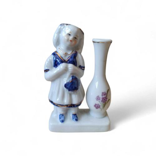 vintage porselen kız figürlü mini vazo & 11 cm