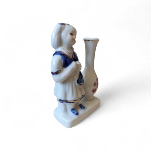 vintage porselen kız figürlü mini vazo & 11 cm
