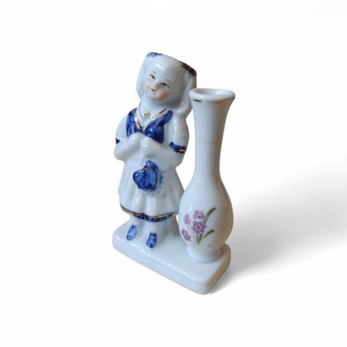 vintage porselen kız figürlü mini vazo & 11 cm