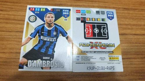2020 Panini FIFA 365 Danilo D'Ambrosio FC Internazionale Milano Team Mate Kart No:234