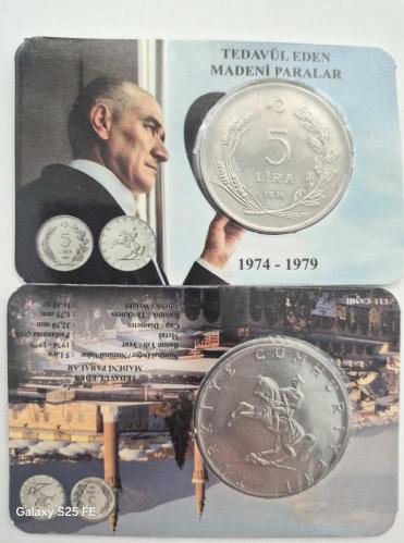5  Türk Lirası 1974 - 1979 Dönemi Madeni Beş Türk Lirası Özel  Tanıtım Kartları Kapaması  içinde  Çil Kondisyon