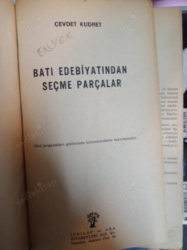 BATI EDEBİYATINDAN SEÇME PARÇALAR