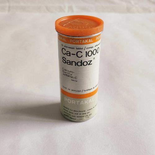 SANDOZ Ca-C 1000  / Alüminyum İlaç Kutusu - 1 ( Eczacılık Tarihi - Mesleki Obje )