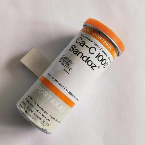 SANDOZ Ca-C 1000  / Alüminyum İlaç Kutusu - 1 ( Eczacılık Tarihi - Mesleki Obje )
