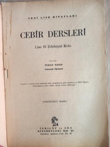 Cebir Dersleri Lise 3 -Edebiyat Kolu