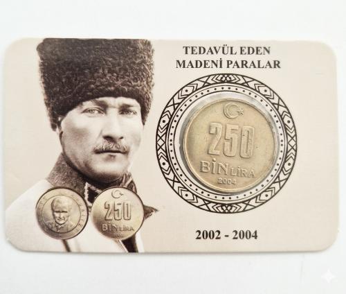 250,000 Türk Lirası 2002 - 2004 Dönemi Madeni İkiyüzellibin Türk Lirası Özel  Tanıtım Kartı Kapaması  içinde
