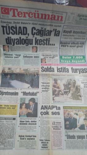 Halka ve Olaylara Tercüman Gazetesi 16 Eylül 1992 tüsiad çağlarla diyaloğu kesti