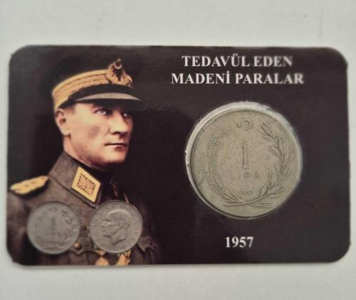1 Türk  Lirası  1957 Senesi  1949 dan   1959 kadar Tedavüle  1957 yılında Tek Sene Çıkmış  Bir Türk Lirası