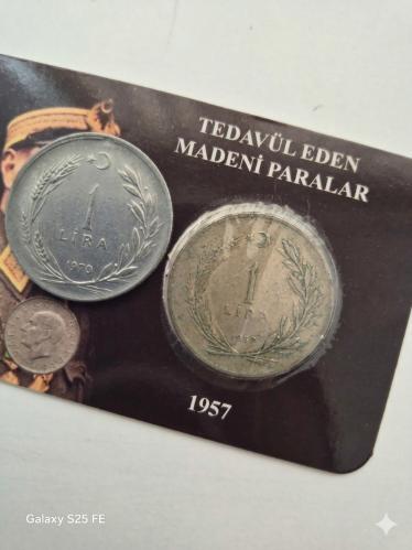1 Türk  Lirası  1957 Senesi  1949 dan   1959 kadar Tedavüle  1957 yılında Tek Sene Çıkmış  Bir Türk Lirası