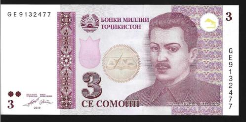 ** TACİKİSTAN ( 3 * SOMONİ ) 2010 - ÇİL