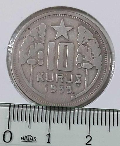 1935 10 KURUŞ ORİJİNAL MADENİ PARASI WW2BB3 EN NADİR TARİHLİSİ