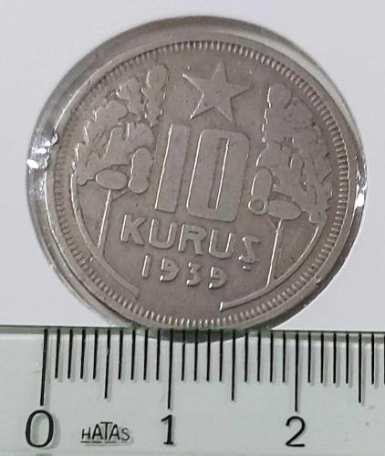 1939 10 KURUŞ ORİJİNAL MADENİ PARASI 6ZZ2V1 NADİRDİR