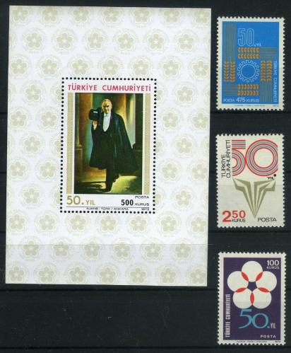 LOT.2 » Koleksiyon Pulları,Türkiye Cumhuriyeti, 1973 Cumhuriyetin 50.Yıiı,Damgasız Tam Seri,Kia-110
