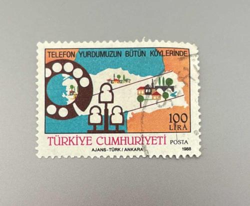 Türk Pulu - Turkish Stamp -  Postadan Geçmiş Pul Filateli -  DAMGALI - TELEFON YURDUMUZUN BÜTÜN KÖYLERİNDE TEMALI PUL, 100 LİRA - Türkiye Cumhuriyeti - NOSTALJİK DOĞUM GÜNÜ HEDİYESİ