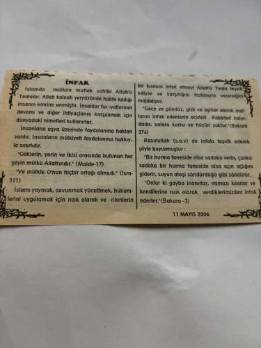 11 Mayıs 2006-Orijinal Takvim Yaprağı-Doğum Günü-Söz,Nişan,Nikâh,Düğün ve Önemli Günler Hediyesi-Bizim Anadolu Takvimleri-Ayet,Hadis (Hadis-i Şerif)-W.George Bush,Suriye'ye ekonomik ağırlıklı yaptırımlar başlattı(2004)-İkrime,Saliha-İnfak
